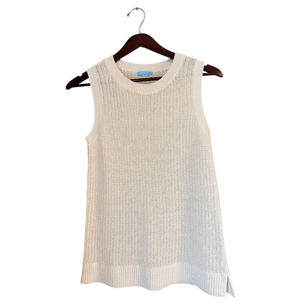 J. MCLAUGHLIN Lena Knit Organic Cotton Tank Size Small Ivory Open Knit Coastal - Picture 2 of 7